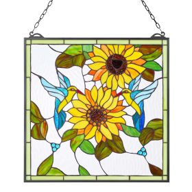 VEVOR Stained Glass Window Panel, 20 x 20 in, Tiffany Style Hanging Transom Window Panel with Chain, Large Vertical Rectangle Stain Glass, Vintage Tr