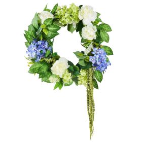 VEVOR Artificial Decorative Wreath, 23 in, Blue White Green, Decorated with Hydrangeas, Roses, Berries, Vines, Year Round Wreath for All Seasons Indo