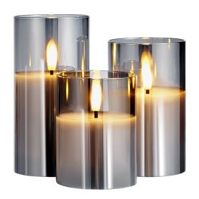 VEVOR Gray Flickering Flameless Candles, Set of 3 Battery Operated Flameless Led Candles with 10-Key Remote and Timer, Real Wax & Warm Color Flickeri