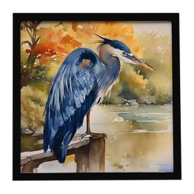 Blue Heron Framed Metal Print Bathroom, Kitchen, Office, Home Decor Wall Art Ready to Hang, Square, 8X8