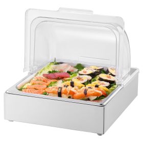 VEVOR Countertop Food Serving Display Container, 1 x 1/2 Pan Stainless Steel Food Serving Tray, Buffet Condiment Dispenser Display Rack with Clear Li