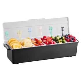 VEVOR Chilled Condiment Server, 6 Compartment Ice Cooled Condiment Serving Container, Chilled Garnish Tray Bar Caddy with Lid, for Bartending & Servi