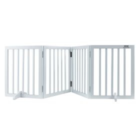VEVOR Freestanding Pet Barrier, 24" Height x 80.3" Width, 4-Panel Folding Dog Gate for Various Openings, Expandable and Quiet Foot-Supported Indoor D