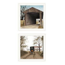 Trendy Decor 4U 2- Piece Vignette Headin' Home, Miller's Creek Bridge White Framed Wall Art for Living Room, Bedroom Wall Art Print for Home Decor by