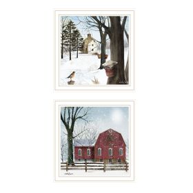 Trendy Decor 4U 2- Piece Vignette A Little Snow, Waiting for Spring White Framed Wall Art for Living Room, Bedroom Wall Art Print for Home Decor by B