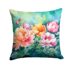 Indiana Peonies in Watercolor Throw Pillow Machine Washable, Indoor Outdoor Decorative Pillow for Couch, Bed or Patio, 14Hx14W
