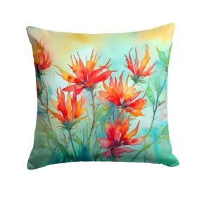 Wyoming Indian Paintbrush in Watercolor Throw Pillow Machine Washable, Indoor Outdoor Decorative Pillow for Couch, Bed or Patio, 18Hx18W
