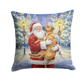 Rhodesian Ridgeback with Santa Claus Throw Pillow Decorative Indoor Outdoor Accent Cushion for Couch, Bed or Patio, 14Hx14W