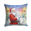 American Eskimo with Santa Claus Throw Pillow Decorative Indoor Outdoor Accent Cushion for Couch, Bed or Patio, 18Hx18W