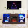 TV Stand Electric Fireplace Glass Shelves, 3D Fireplace TV Stand with LED Lights Wood with USB Charging Outlet Modern Television Table Center for TV