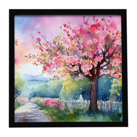 Michigan Apple Blossoms in Watercolor Framed Metal Print Bathroom, Kitchen, Office, Home Decor Wall Art Ready to Hang, Square, 8X8