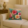 Oklahoma Roses in Watercolor Throw Pillow Machine Washable, Indoor Outdoor Decorative Pillow for Couch, Bed or Patio, 18Hx18W