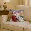 American Eskimo with Santa Claus Throw Pillow Decorative Indoor Outdoor Accent Cushion for Couch, Bed or Patio, 18Hx18W