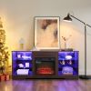 TV Stand Electric Fireplace Glass Shelves, 3D Fireplace TV Stand with LED Lights Wood with USB Charging Outlet Modern Television Table Center for TV