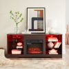 TV Stand Electric Fireplace Glass Shelves, 3D Fireplace TV Stand with LED Lights Wood with USB Charging Outlet Modern Television Table Center for TV