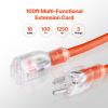 VEVOR 100FT Indoor Outdoor Extension Cord, 16AWG 10Amps 1250W, 3 Prongs Appliance Electric Cord with Lighted End, Flexible & -40 Celsius Cold-Resista