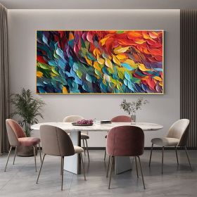Handmade Oil Painting Original Colorful Feathers Oil Painting On Canvas Large Wall Art Abstract Colorful Painting Custom Painting Living room Home Wa (Style: 01, size: 60x120cm)