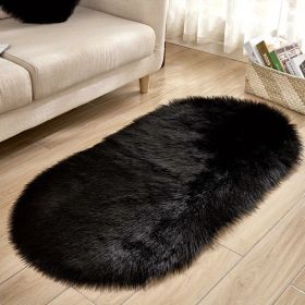 1pc Super Soft Area Rug, Plush Fluffy Faux Sheepskin Oval Floor Mat For Living Room Bedroom, Machine Washable Bedside Rugs, Shaggy Plush Carpet Faux (Color: Black, size: 23.62*47.24inch)
