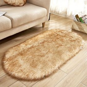 1pc Super Soft Area Rug, Plush Fluffy Faux Sheepskin Oval Floor Mat For Living Room Bedroom, Machine Washable Bedside Rugs, Shaggy Plush Carpet Faux (Color: White Yellow Tip, size: 23.62*47.24inch)