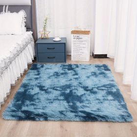 1pc, High Pile Tie-Dyed Shaggy Rug for Living Room and Bedroom - Fire Retardant, Machine Washable, Anti-Skid, Faux Fur, Plush Carpet - Perfect for Nu (Color: Tie-dye Sapphire Blue, size: 47.24*62.99inch)