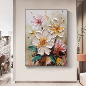 Hand Painted Oil Painting Abstract Blooming Flower Oil Painting Large Wall Art Original Knife Floral Painting Textured Wall Art Boho Art Modern Livin (Style: 01, size: 50X70cm)