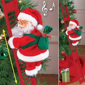 Christmas  Electric Climbing Santa with Music & LED Light, Electric Climbing Ladder Santa Claus Doll for Xmas Tree Decorations Hanging Christmas Orna (Color: Cred)