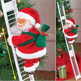 Christmas  Electric Climbing Santa with Music & LED Light, Electric Climbing Ladder Santa Claus Doll for Xmas Tree Decorations Hanging Christmas Orna (Color: B white)