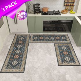 Kitchen Rug Sets 3 Piece with Runner Non Slip Kitchen Rugs and Mats Washable Kitchen Mats for Floor Thick Kitchen Floor Mat Carpet Runner Rugs for Ha (Color: Blue)