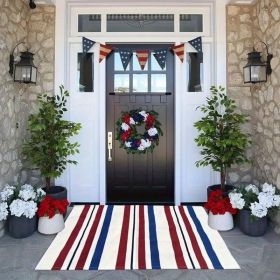 "American Flag Doormat - Patriotic USA Flag Welcome Mat, Non-Slip Indoor/Outdoor Front Door Rug, Veterans Day Gift, Porch Home Decor - Red White and (Color: 30"x 18")