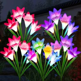 4 Pack Solar Lights With 16 Bigger Artificial Lily Flowers, Multi-Color Changing Lights, Solar Garden Decor Lights For Patio Yard Lawn Pathway (pink+ (quantity: 4pcs)