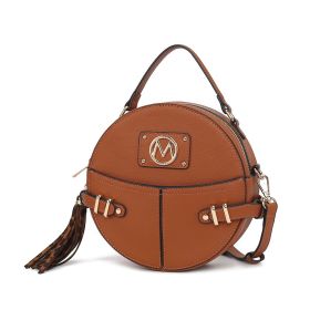 MKF Collection Gayle Crossbody Round Handbag Purse by Mia k. (Material: Vegan Leather, Color: Cognac Brown)