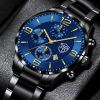 Luxury Mens Stainless Steel Watches Fashion Men Business Leather Quartz Watch Man Calendar Date Luminous Clock relogio masculino